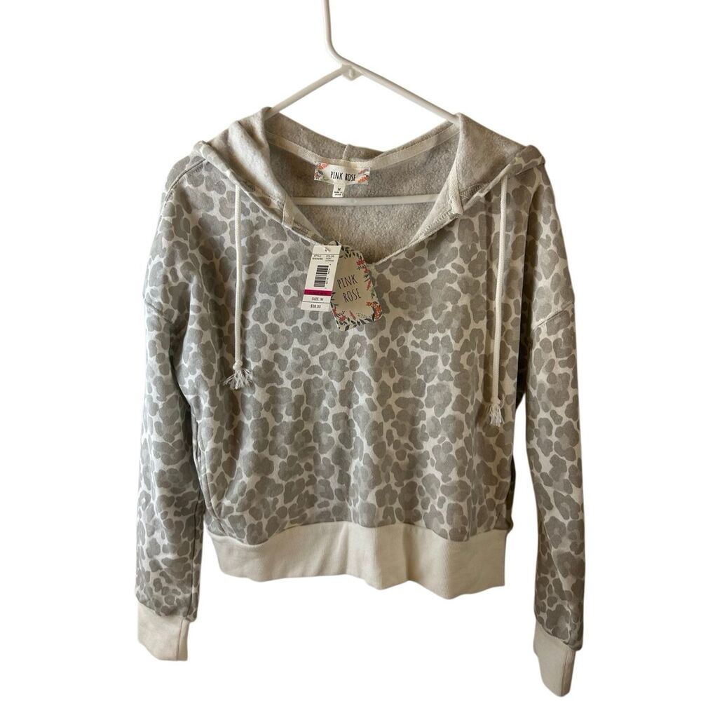 Pink Rose Ivory‎ Leopard cropped hoodie new $38